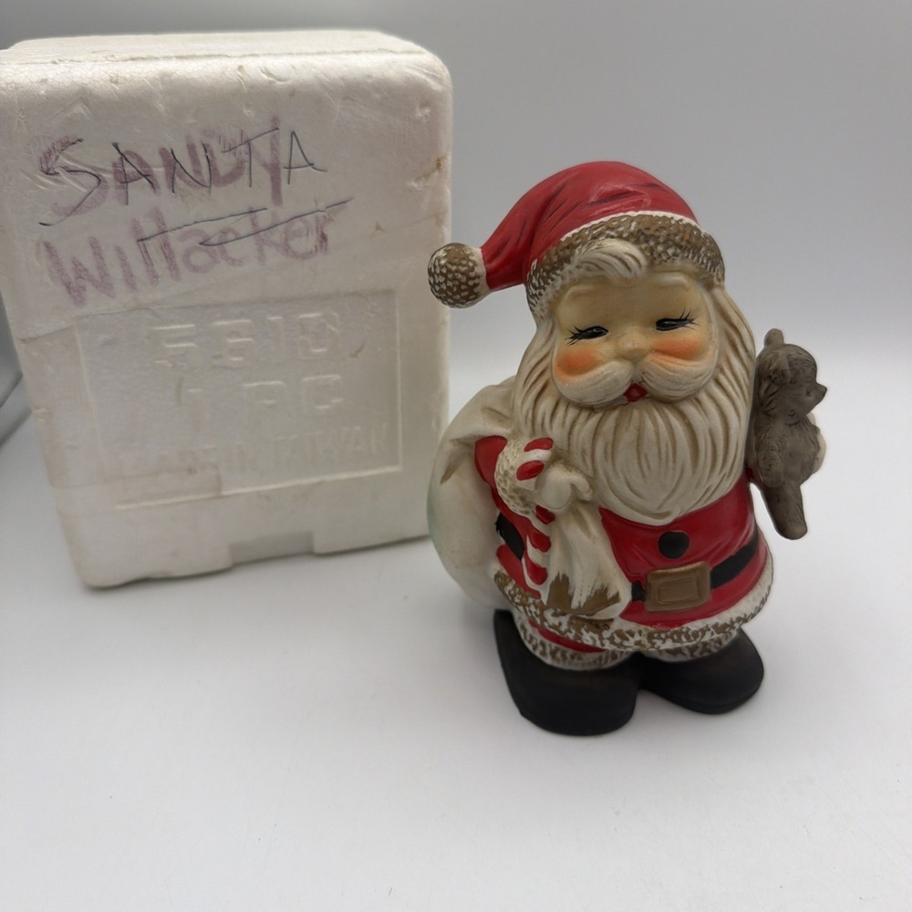 Vintage Christmas Ceramic Bank Homco Santa Claus with Teddy Bear #5610